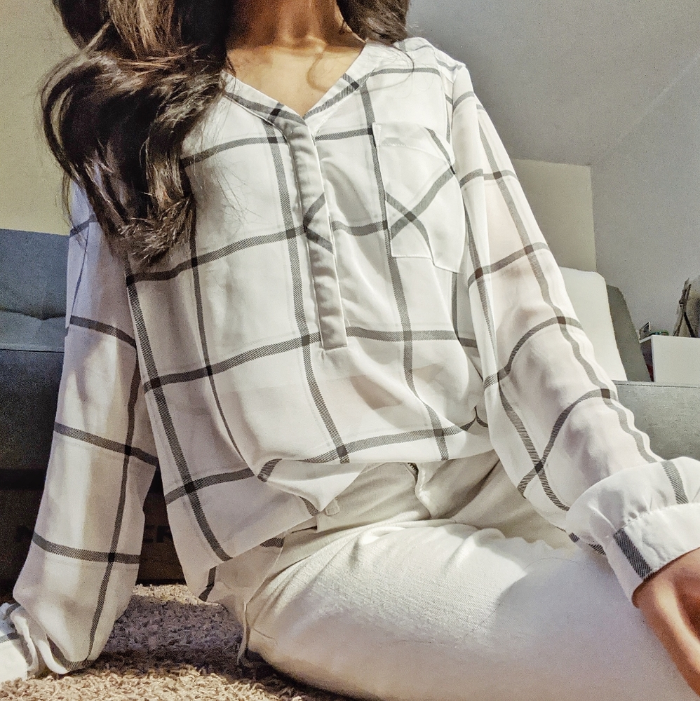 Simple Sheer Plaid Blouse